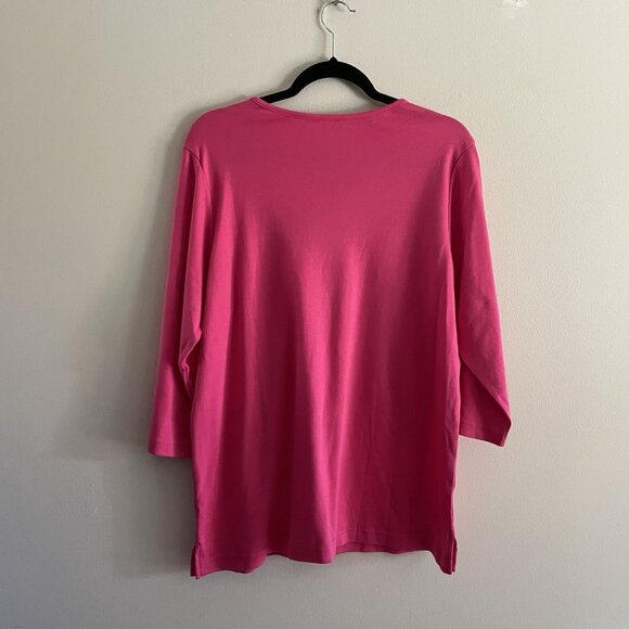 Quacker Factory Women L Pink Rhinestone Braided Sparkle 3/4 Sleeves T-Shirt NWT - Picture 11 of 11